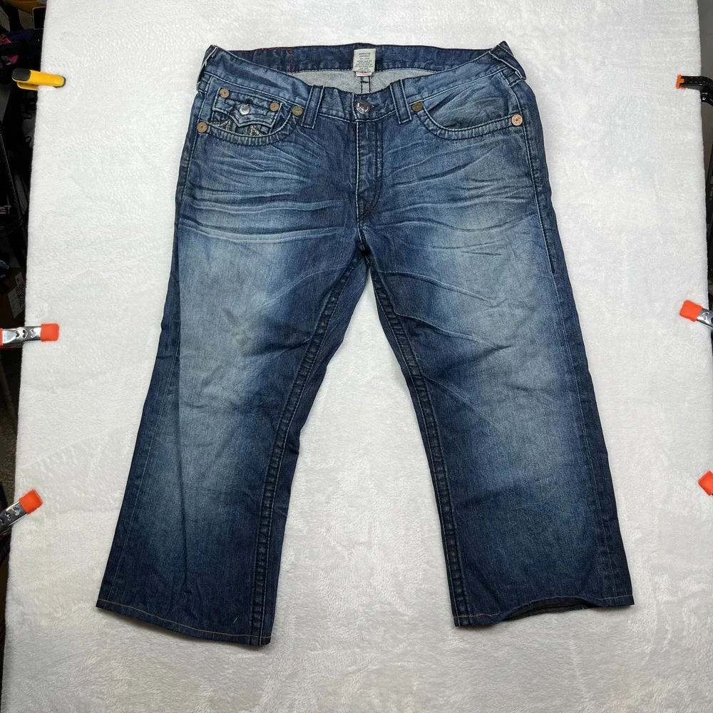 True Religion Rainbow‎ Billy Jeans Women's Blue Denim Cropped USA Made - 39X25